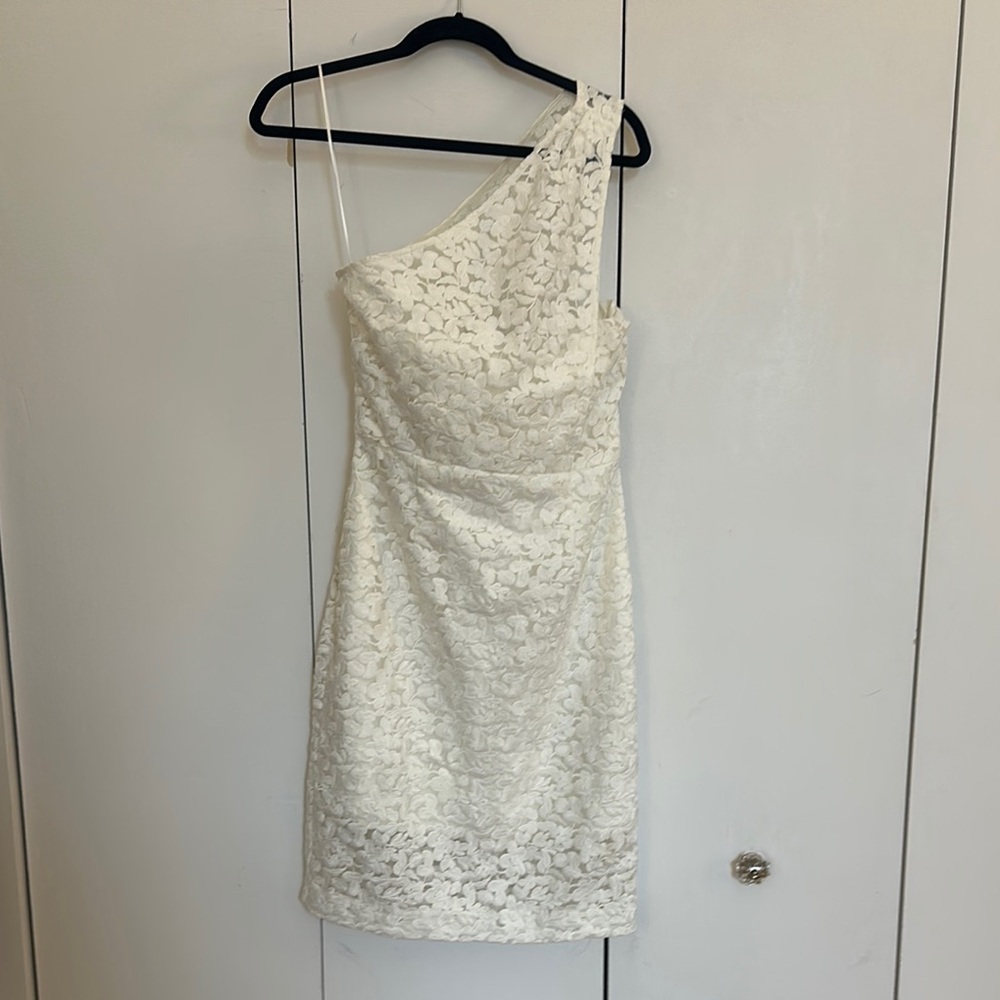 Reiss Cream Asymmetrical Ruched Sheath Dress size 8 Worn Once!